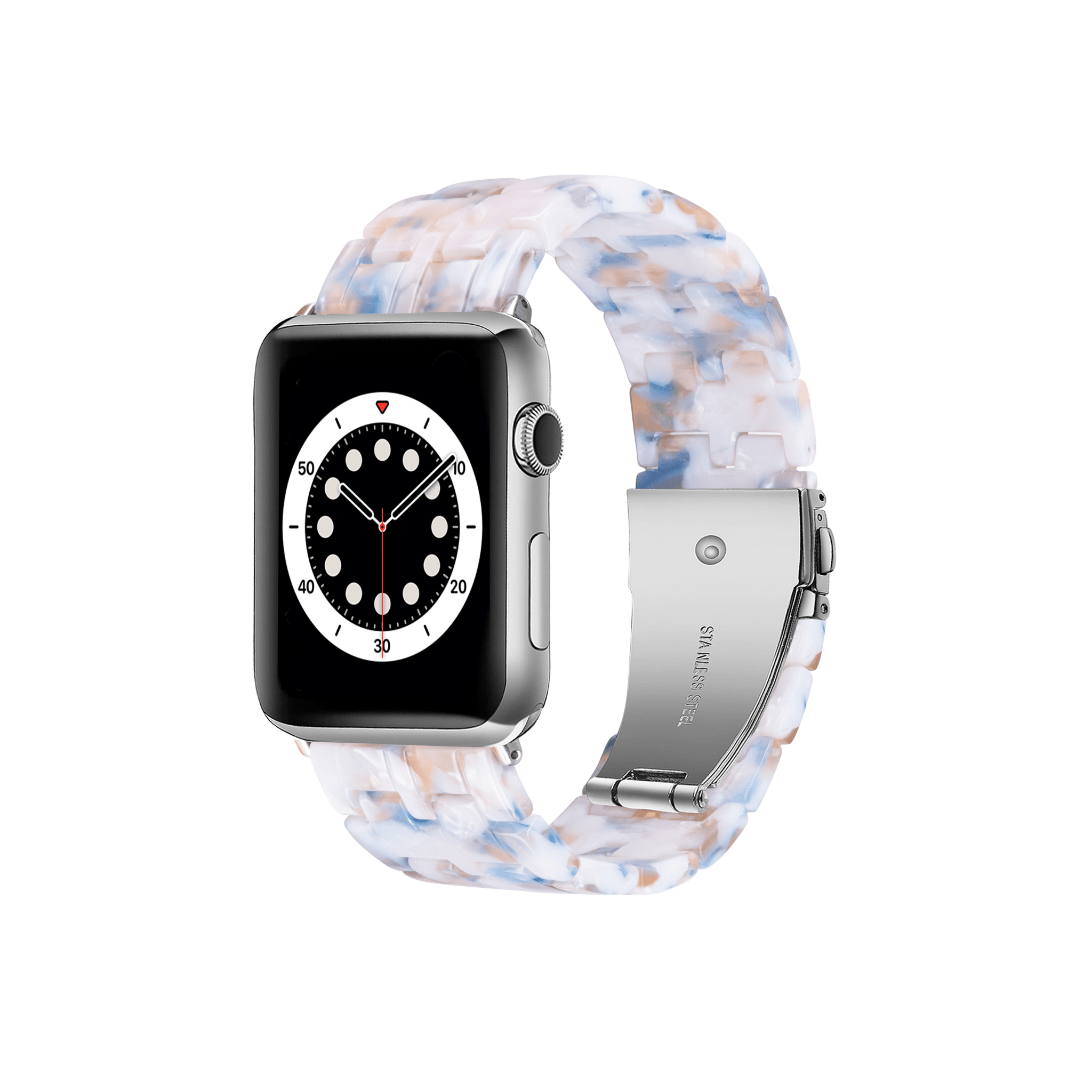Resinarmband Kristall-Blau-Weiß für Apple Watch – transparentes, leichtes Design mit farbigem Akzent.